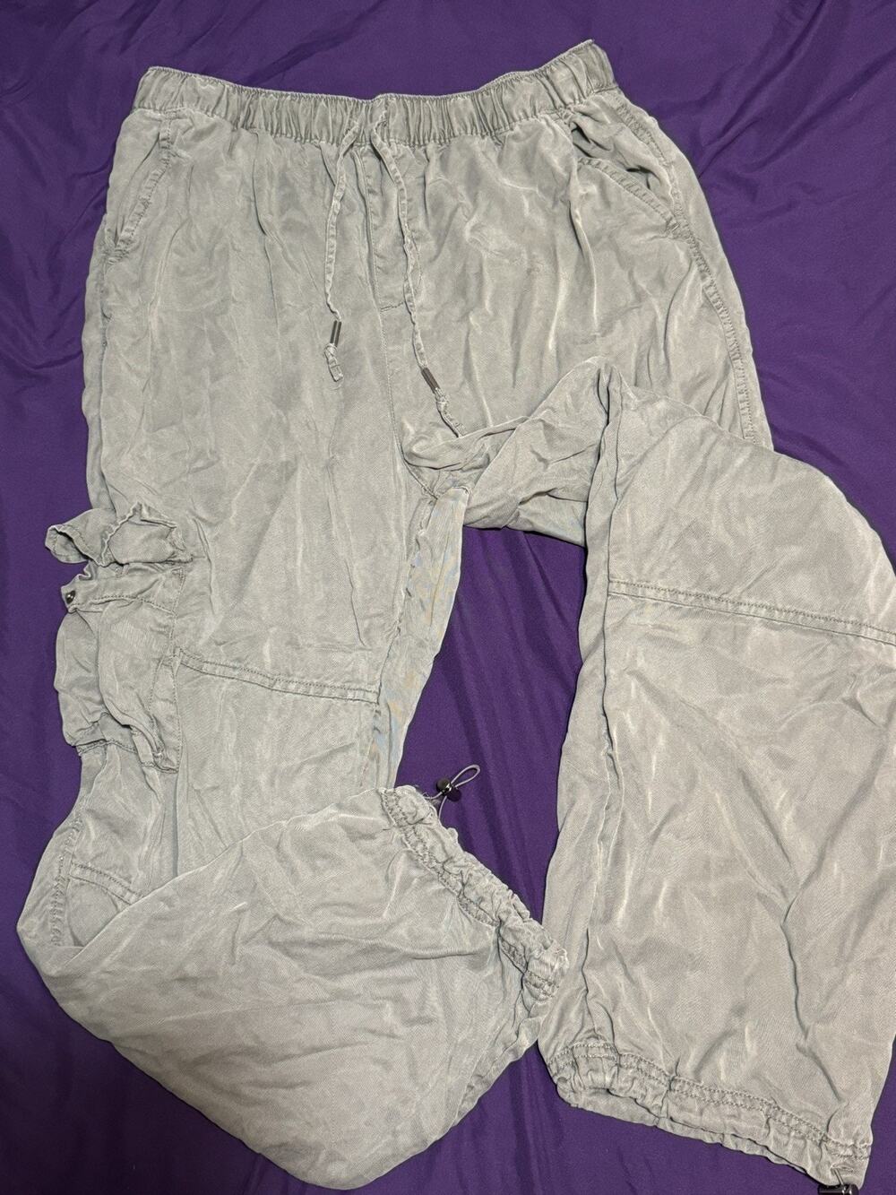 C&C California Joggers Olive Green Drawstring Cargo Pants 100% Lyocell Large